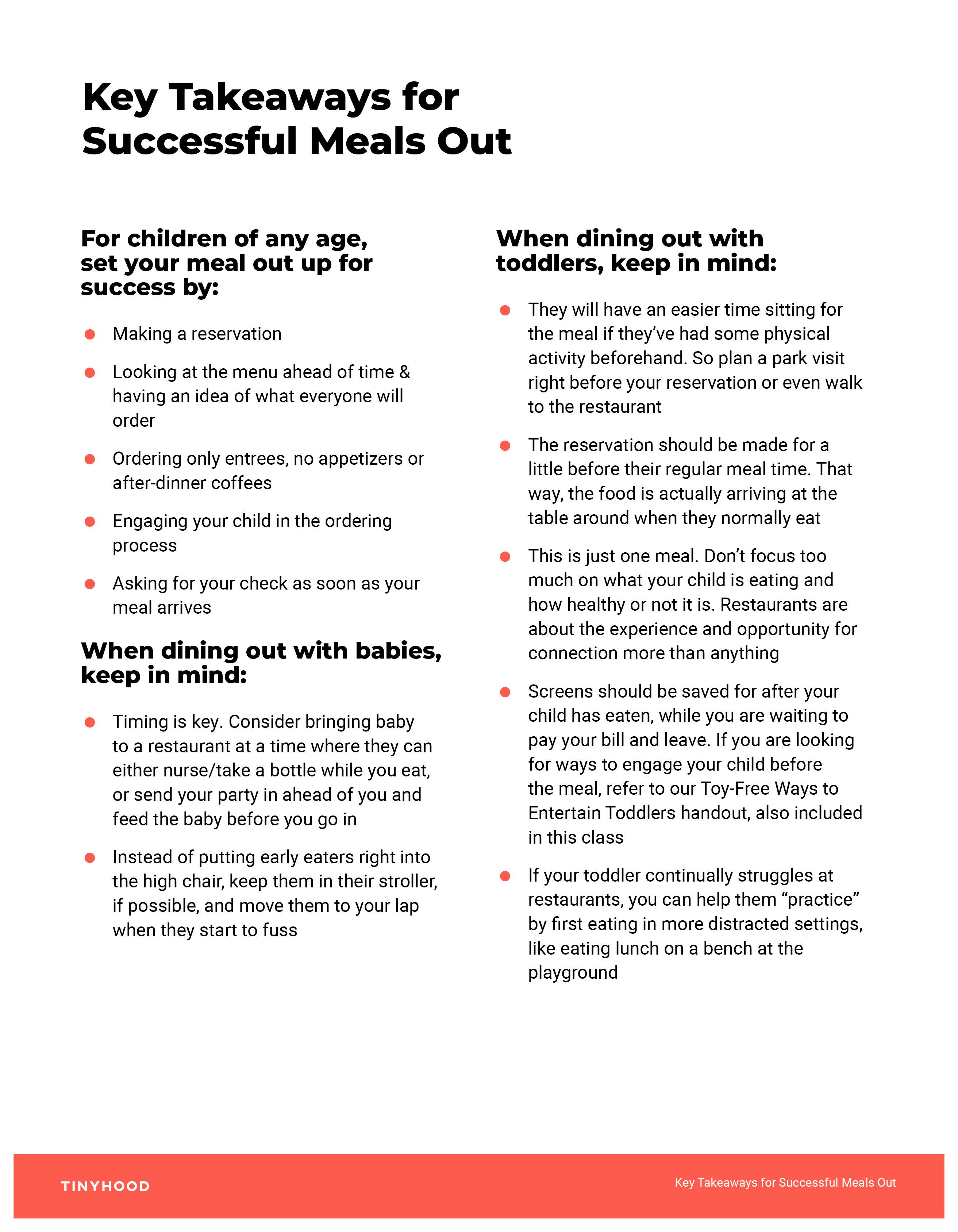 Preview image of Handout: Key Takeaways for Successful Meals Out
