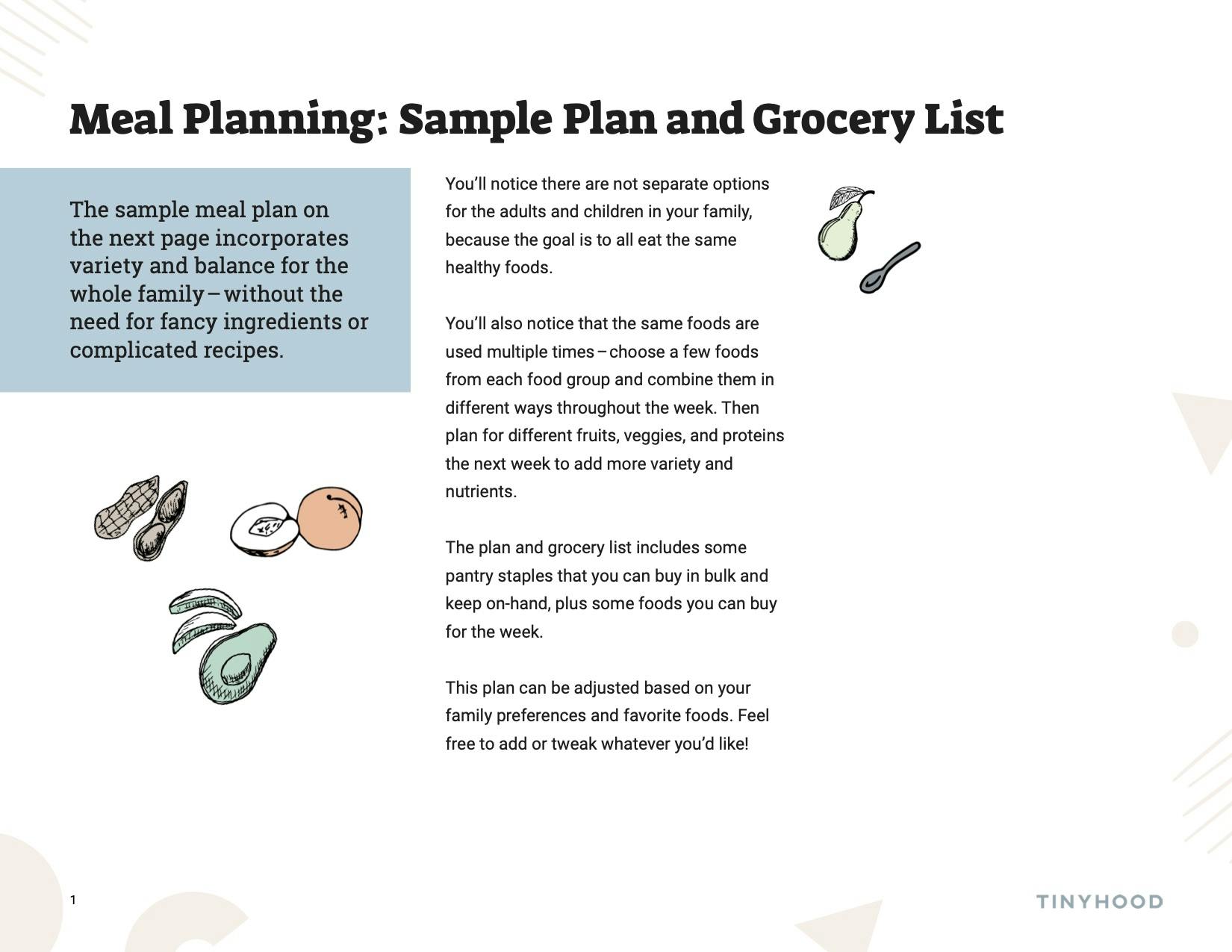 Preview image of Handout: Sample Weekly Meal Plan and Grocery List