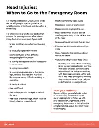 Preview image of Handout: Head Injuries: When to go to the ER